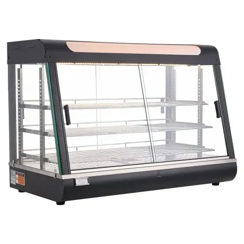VEVOR 3-stöckige Wärmetheke 130 L, Warmhaltevitrine 1400 W, Warmhaltetheke 30–85 °C, Speisenwärmer mit LED-Beleuchtung & Verstellbaren Ablagen, Speisevitrine für Hamburger Pizza Brot Brathähnchen – Bild 8
