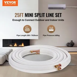 VEVOR 25FT Mini-Split-Leitungsset, Kupferrohre mit 1/4 Zoll und 3/8 Zoll Außendurchmesser und dreischichtiger Isolierung, für Mini-Split-Klimaanlagen, Kältemittel- oder Wärmepumpengeräte und HVAC mit VEVOR 25FT Mini-Split-Leitungsset, Kupferrohre mit 1/4 Zoll und 3/8 Zoll Außendurchmesser und dreischichtiger Isolierung, für Mini-Split-Klimaanlagen, Kältemittel- oder Wärmepumpengeräte und HVAC mit