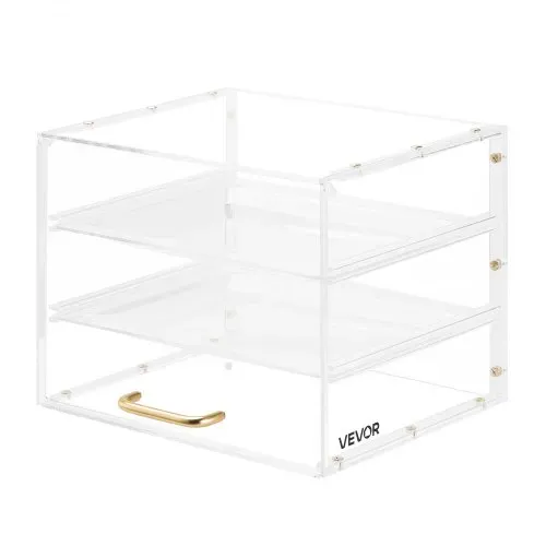 VEVOR Gebäckvitrine 3-stöckig, Gewerbliche Bäckereivitrine aus Transparentem Acryl, Thekenvitrine mit Klapptür & Abnehmbarer Trennwand für Kekse, Desserts und Donuts, 33 x 26 x 26 cm – Bild 9