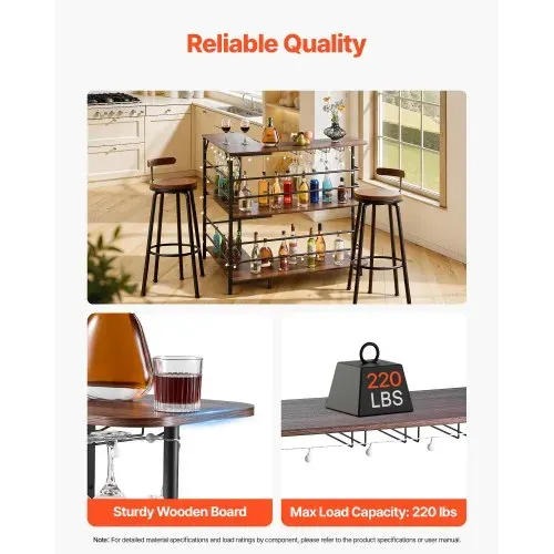 VEVOR L-Förmige Hausbar mit Stauraum, Bartheke mit 3 Ebenen & Weinglashalter, 99,8 kg Belastbar, Eck-Bartresen aus Holzwerkstoff für Zuhause Küche Wohnzimmer Keller, Bartisch 1200 x 900 x 1095 mm – Bild 3