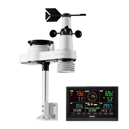 VEVOR 5-in-1-WLAN-Wetterstation, 7,5-Zoll-VA-Display, solarbetriebener Außensensor, Wettercenter zur Wettervorhersage, Windgeschwindigkeit, Windrichtung, Temperatur, Luftfeuchtigkeit, Niederschlag – Bild 10