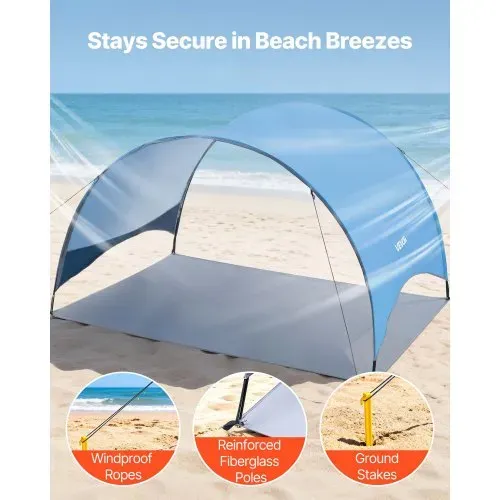 VEVOR Strandmuschel Sonnenschutz für 3 Personen, UPF 50+ Schutz, Tragbares Strandzelt mit Tragetasche & Heringen, Leichter Kompaketer Strandsonnenschirm für Camping Angeln Picknick, Sonnenzelt – Bild 4