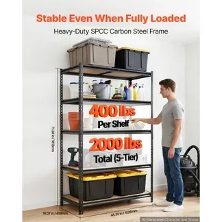VEVOR Schwerlastregal Lagerregal mit 5 Ablagen 1228x459x1813mm 907,2kg, Stahlgestell, Teilbares & Verstellbares Design für DIY, Werkbank Funktion, Flexibles Steckregal für Keller Garage Werkstatt VEVOR Schwerlastregal Lagerregal mit 5 Ablagen 1228x459x1813mm 907,2kg, Stahlgestell, Teilbares & Verstellbares Design für DIY, Werkbank Funktion, Flexibles Steckregal für Keller Garage Werkstatt