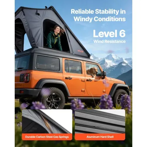 VEVOR Autodachzelt Hartschalen für 2-3 Personen, Campingzelt aus Aluminium mit Dreifarbiger LED-Beleuchtung & Fenster, Wasserfest & Windicht, für Jeep SUV Pickup, 2535 x 1320 x 1520 mm (Aufgeklappt) – Bild 2