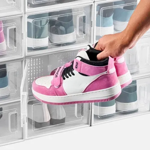 VEVOR Schuhaufbewahrungsboxen stapelbare Schuhboxen (12 Stk.) passend bis US-Größe 11, modulare Schuh-Organizer aus Kunststoff zur Aufbewahrung von High Heels & Stiefeln & Hüten, weißer Rahmen – Bild 7