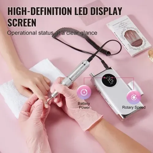 VEVOR Elektrischer Nagelbohrer, tragbarer E-Nagelfräser mit 40.000 U/min, Acryl-Gel-Schleifwerkzeug mit LCD-Display und 6 Bits und 50 Schleifbändern für Maniküre, Pediküre, Schnitzen und Polieren – Bild 4
