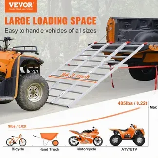 VEVOR Aluminiumrampen, Dreifach Faltbare Rampe mit Lastgurten, 700 kg Klappbare Laderampe für Motorräder, Traktoren, ATV/UTV, Lkws, Rasenmäher, Schneefräsen, 1956 x 1379 x 38 mm 1 Stk. VEVOR Aluminiumrampen, Dreifach Faltbare Rampe mit Lastgurten, 700 kg Klappbare Laderampe für Motorräder, Traktoren, ATV/UTV, Lkws, Rasenmäher, Schneefräsen, 1956 x 1379 x 38 mm 1 Stk.
