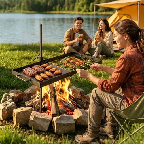 VEVOR Schwenkbarer Lagerfeuergrill mit Grillrost 61 cm Kohlenstoffstahl, 360° Höhenverstellbarer Schwenkgrill mit Grillständer, Drehbarer Outdoor-Grill für Offenes Feuer, Camping und Garten, Schwarz – Bild 7