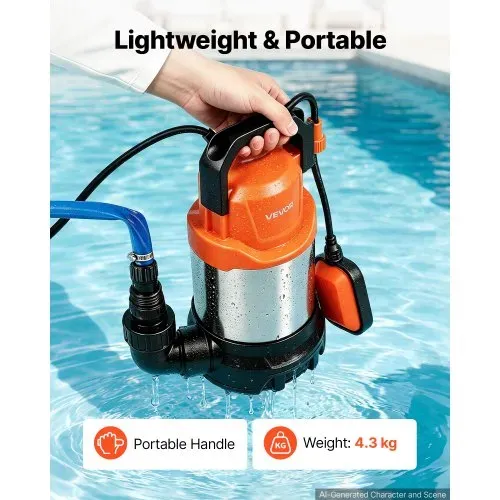 VEVOR Tauchpumpe 750 W 20.000 L/h 9 m Förderhöhe Wasserpumpe Ideal für Pools, Keller & Teiche, Automatischer Schwimmerschalter, Thermoplastisches Material & 3 m Netzkabel, Wasserdicht nach IPX8 – Bild 5