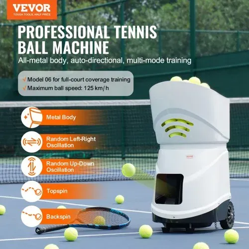 VEVOR Tennisballmaschine, automatischer tragbarer Tennisballwerfer, Übungswerfer für 150 Bälle, Tennistraining, 5 Motoren, Multimodus-Übungen, über 2 Stunden Spielzeit, wiederaufladbarer Akku, Fernbedienung per App VEVOR Tennisballmaschine, automatischer tragbarer Tennisballwerfer, Übungswerfer für 150 Bälle, Tennistraining, 5 Motoren, Multimodus-Übungen, über 2 Stunden Spielzeit, wiederaufladbarer Akku, Fernbedienung per App