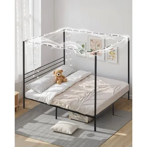 VEVOR Himmelbettrahmen (Kingsize), Metallhimmelbett (363 kg belastbar) mit Himmelbett-Design, robuste Stahllattenstütze, Stauraum unter dem Bett, kein Boxspring erforderlich, Netzrahmen Schwarz – Bild 6