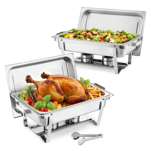 VEVOR rechteckiger Chafing Dish Set 8,5 L Speisenwärmer (2 Stk.) Buffet Warmhaltebehälter mit Griff & 1 Lebensmittelzange & Deckel & Brennstoffhalter, geeignet für Bankett Party Hochzeit Silber VEVOR rechteckiger Chafing Dish Set 8,5 L Speisenwärmer (2 Stk.) Buffet Warmhaltebehälter mit Griff & 1 Lebensmittelzange & Deckel & Brennstoffhalter, geeignet für Bankett Party Hochzeit Silber