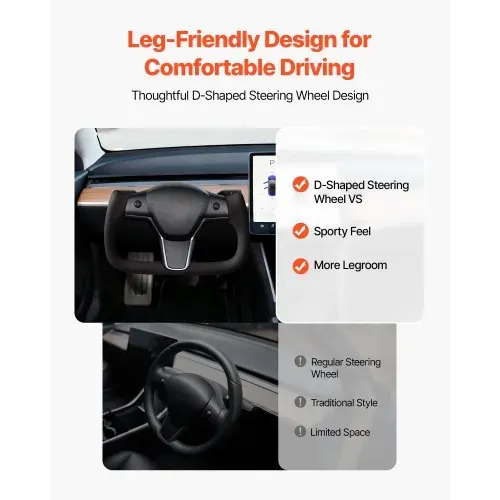 VEVOR Lenkrad für Tesla Model 3 (2016–2023), Volant aus Kohlefaser D-förmig, unten abgeflacht, mit Heizfunktion, Ledergriff mit rutschfester Oberfläche, Ersatzteil für Model 3, Schwarz – Bild 4