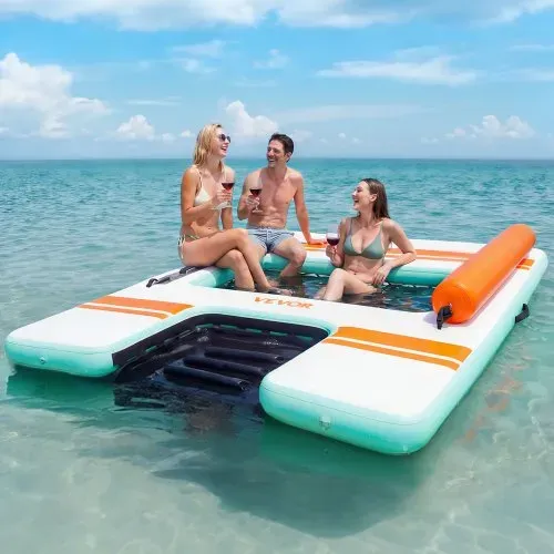 VEVOR Aufblasbares Schwimmdock, 2,44 x 1,83 m, Schwimmplattform mit Rutschfester Oberfläche, Tragetasche & Abnehmbarer Leiter, Schwimmende Insel, Wasserplattform für Pool, Strand & Meer – Bild 7