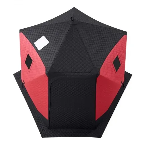 VEVOR Eisangelzelt Eisfischerzelt 6-8 Personen 3,3x3,3x2 m Zelt Isoliert, Eisschutzzelt für Winterfischen, 6,75 m² Fläche, 600D 4-Lagiges Gewebe, Hub-Style-Zelt mit Ankern, Seilen, Tragetasche, Rot – Bild 9