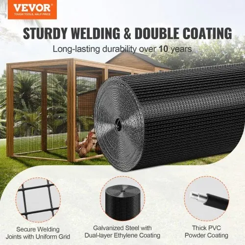 VEVOR Volierendraht 61 x 3048 cm, Gartenzaun, 1,06 mm Maschendrahtzaunrolle, Vinylbeschichtetes Drahtzaun für Hühnerstallbarrieren, Kaninchen- und Schlangenzäune, Geflügelgehege VEVOR Volierendraht 61 x 3048 cm, Gartenzaun, 1,06 mm Maschendrahtzaunrolle, Vinylbeschichtetes Drahtzaun für Hühnerstallbarrieren, Kaninchen- und Schlangenzäune, Geflügelgehege