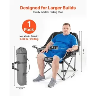 VEVOR Campingstuhl (Übergroß) Faltstuhl 204 kg Belastbar, Anglerstuhl mit zwei Getränke- und Weinglashaltern, Klappstuhl für Outdoor-Aktivitäten Angeln Grillen, Schwarz & Grau, 1 Stk. VEVOR Campingstuhl (Übergroß) Faltstuhl 204 kg Belastbar, Anglerstuhl mit zwei Getränke- und Weinglashaltern, Klappstuhl für Outdoor-Aktivitäten Angeln Grillen, Schwarz & Grau, 1 Stk.