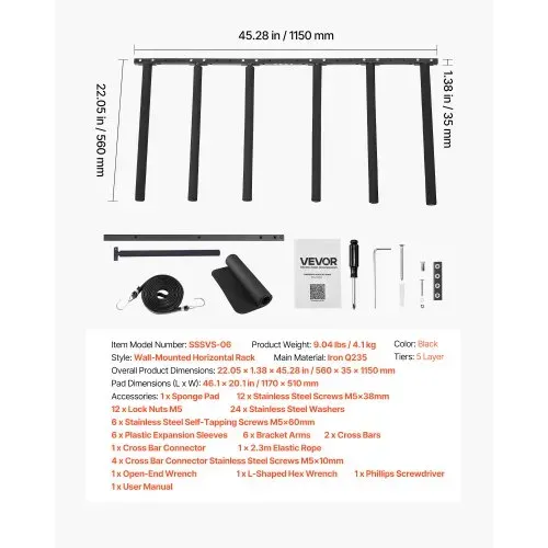 VEVOR Surfbrett-Wandhalterung (5 Ebenen) vertikales Surfbrett-Rack Aufhänger zur Aufbewahrung & Präsentation, verstellbarer Organizer für Kiteboards Shortboards Skier Snowboards Schwarz – Bild 6