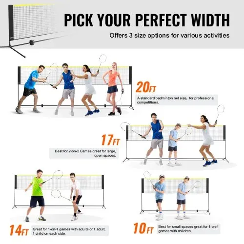 VEVOR Badmintonnetz, höhenverstellbares Volleyballnetz, 420 x 155 x 103 cm Faltbares Pickleballnetz, Tragbares Tennisnetz-Set mit Stangen, Ständer und Tragetasche, im Garten, Drinnen & Draußen – Bild 2