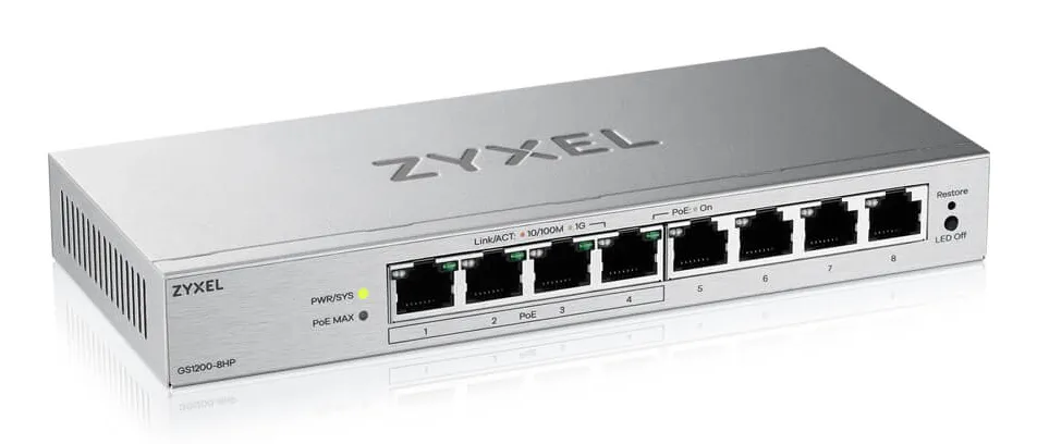 Zyxel GS1200-8HPV3 Managed L2 Gigabit Ethernet (10/100/1000) Power over Ethernet (PoE) Desktop Grau – Bild 2