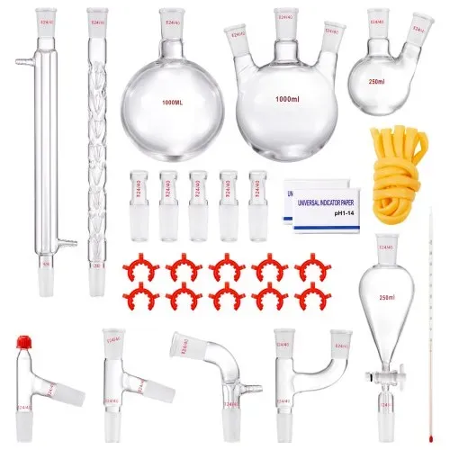 VEVOR Labor-Destillationsset, 3,3-Boro-Laborglas-Destillationsset mit 24- und 40-Verbindungen, 1000-ml-Destillationsgeräte-Set für Ätherische Öle, 29-teiliges Set mit Glaswaren – Bild 8