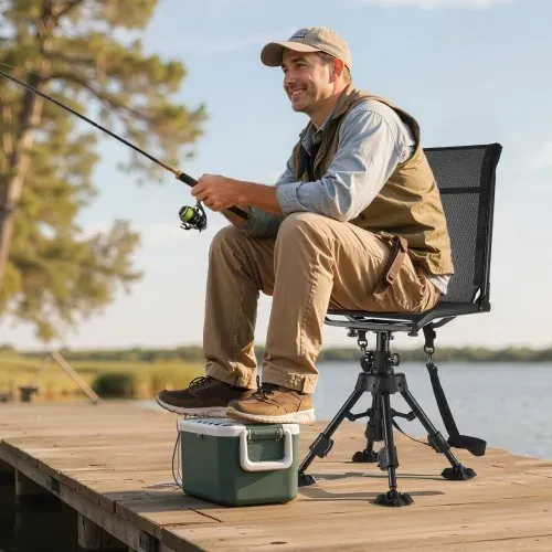 VEVOR Faltstuhl Campingstuhl Anglerstuhl mit Stahlrahmen, höhenverstellbarer Klappstuhl Gartenstuhl (158 kg belastbar) 360° geräuschlos drehbar, 420-625 mm (Sitzhöhe) für Picknick Garten Outdoor – Bild 7
