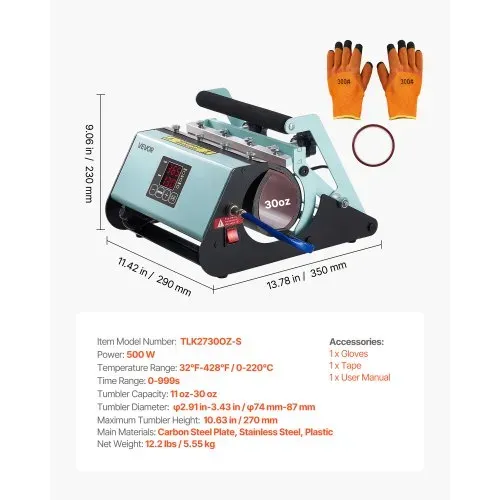 VEVOR Tassenpresse Becherdruckmaschine Mug Sublimationspresse 887ml Grün, inkl. Klebeband & Handschuhen Einfache Temperatur- & Zeiteinstellung für Sublimationsdruck auf Bechern & Tassen – Bild 6
