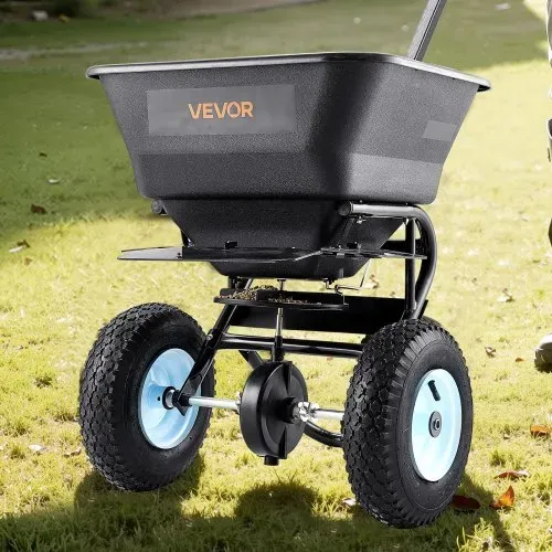 VEVOR Streuwagen, 45 kg Fassungsvermögen, Düngerstreuer, 0–3 m Streubreite, Schleuderstreuwagen mit 33 cm Luftreifen, Saatgutstreuer mit Einfülltrichter, als Aussaathilfe oder Düngerwagen – Bild 7