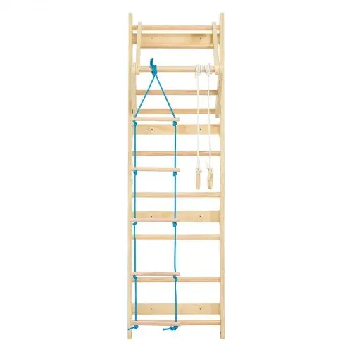VEVOR schwedische Leiterwand 4 in 1 8-stufiges Kletterspielzeug aus Massivholz 100 kg belastbares Indoor-Klettergerüst mit Turnringen Klimmzugstange Strickleiter Wandleiter – Bild 8