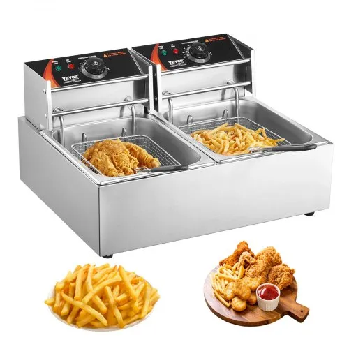 VEVOR Kommerzielle elektrische Fritteuse, 24 L große elektrische Fritteuse für die Arbeitsplatte mit herausnehmbarem Doppelkorb, 5000 W Doppelfritteuse aus Edelstahl für Küche, Restaurant VEVOR Kommerzielle elektrische Fritteuse, 24 L große elektrische Fritteuse für die Arbeitsplatte mit herausnehmbarem Doppelkorb, 5000 W Doppelfritteuse aus Edelstahl für Küche, Restaurant