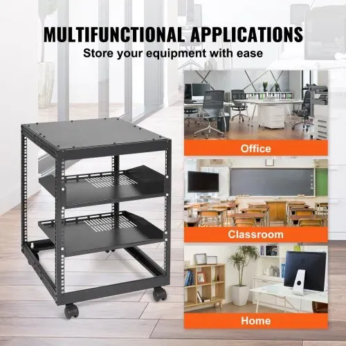 VEVOR 12U-Server-Rack mit offenem Rahmen 58.5-101.6cm verstellbare Tiefe freistehender/wandmontierter Netzwerk-Server-Rack 4-Pfosten-AV-Rack mit Rollen für Ihre gesamte Netzwerk-IT-Ausrüstung AV-Ausrüstung – Bild 5