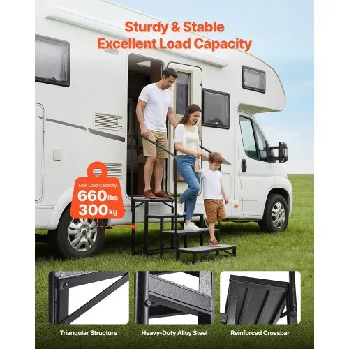 VEVOR Wohnmobiltreppe mit 2 Handläufen (4 Stufen), Standtreppe mit 300 kg Tragkraft, Außentreppe mit Rutschfester Matte für Senioren/Haustiere, Trittstufe für Camper, Mobilheim, Veranda, Pool und Spa VEVOR Wohnmobiltreppe mit 2 Handläufen (4 Stufen), Standtreppe mit 300 kg Tragkraft, Außentreppe mit Rutschfester Matte für Senioren/Haustiere, Trittstufe für Camper, Mobilheim, Veranda, Pool und Spa
