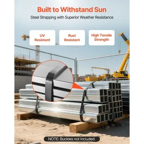 VEVOR Umreifungsstahlband, 19 mm x 0,55 mm x 91 m, Verpackungsstahlband, Metallbandrolle, 775,6 kg Bruchfestigkeit, Stahlumreifungsbänder, Hochleistungsbandrolle für Palettenverpackung – Bild 2