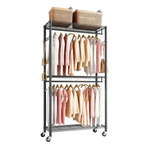 VEVOR Kleiderständer Garderobenständer auf Rollen (verstellbar) aus Karbonstahl mit 2 Kleiderstangen & 204 kg Tragkraft & 3 Regalen & 8 Haken, für Schlafzimmer Bekleidungsgeschäft Garderobe Flur VEVOR Kleiderständer Garderobenständer auf Rollen (verstellbar) aus Karbonstahl mit 2 Kleiderstangen & 204 kg Tragkraft & 3 Regalen & 8 Haken, für Schlafzimmer Bekleidungsgeschäft Garderobe Flur
