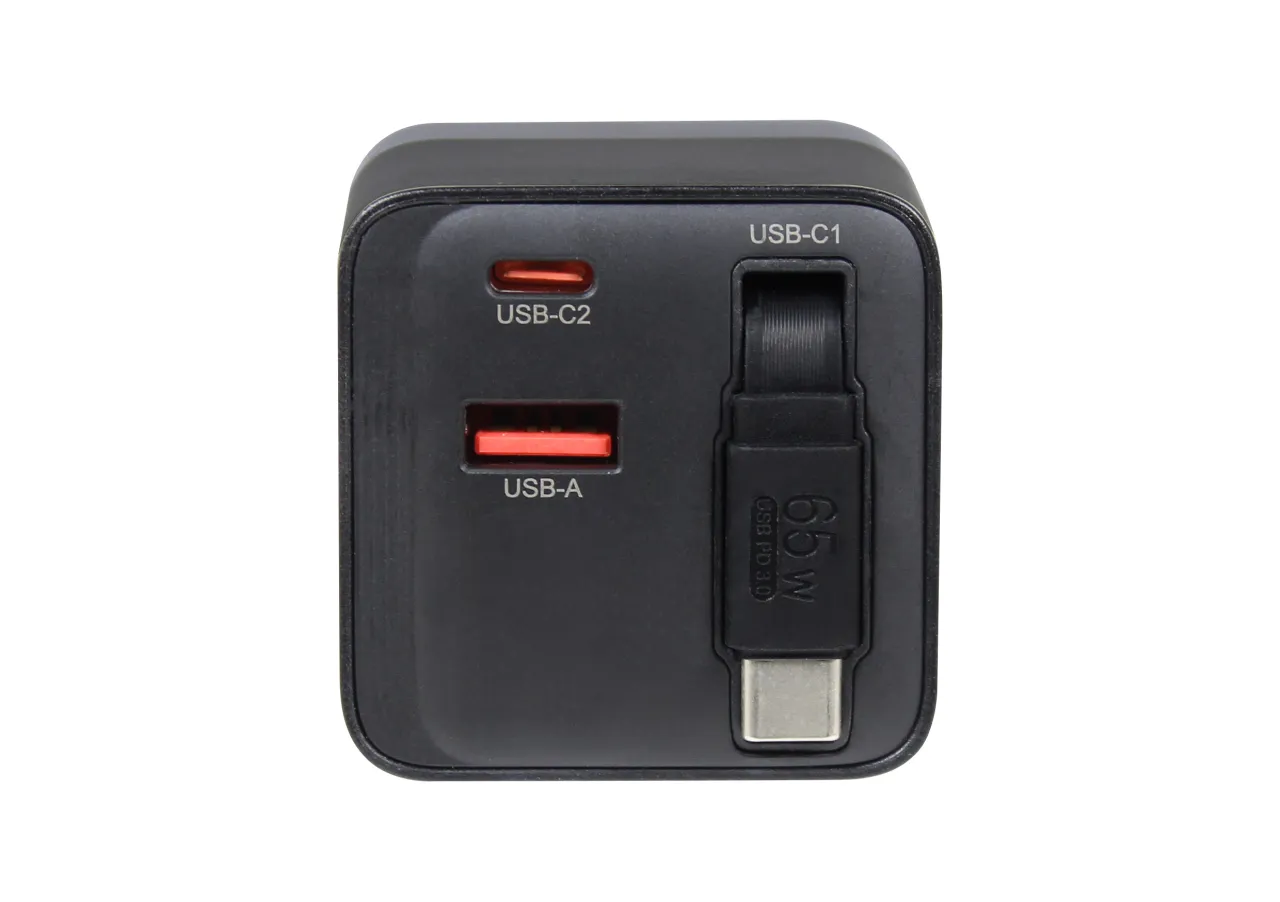 ALLNET Ersatznetzteil QC USB-C PD GaN Netzteil Power Supply 65 Watt 1x USB Typ-A QC, 1x USB Typ-C/ 1x USB Typ-C ausziehbar **EU PLUG** schwarz ALLNET Ersatznetzteil QC USB-C PD GaN Netzteil Power Supply 65 Watt 1x USB Typ-A QC, 1x USB Typ-C/ 1x USB Typ-C ausziehbar **EU PLUG** schwarz