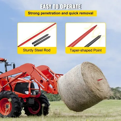 VEVOR Frontladerzinken, 125 cm, Zinken, 1360 kg Kapazität, schnell anzubringender Ballenspieß, quadratische Heuballenspeere, 1 3/4 Zoll breit, rot beschichtet, Ballengabel mit 2 Stabilisatoren – Bild 5