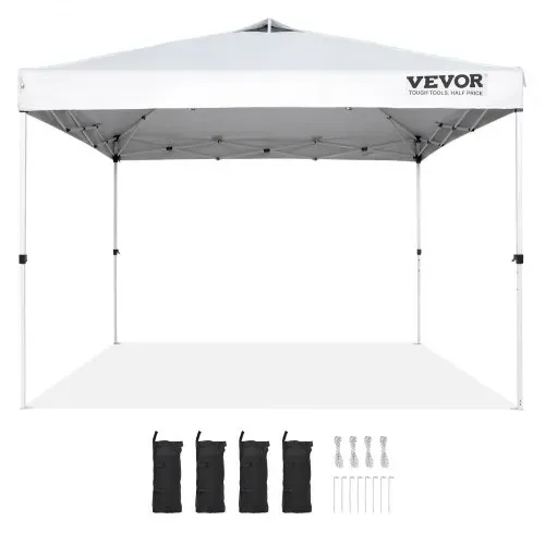 VEVOR Pavillon 304,8x304,8x320cm Gartenzelt 250D PU Silber beschichtetes Gewebe Faltpavillon inkl. Aufbewahrungstasche Partyzelt 6-8 Personen Pop up Zelt Weiß Gartenpavillon für Campingausflug – Bild 8