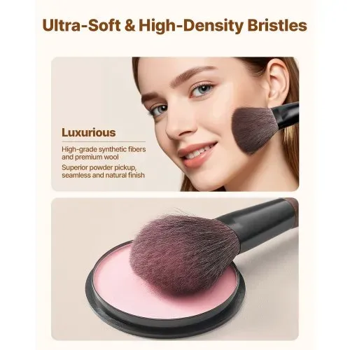 VEVOR Pinselset Makeup, 9-teilig, professionelles Schminkpinsel Set für Grundierung, Lidschatten, mit synthetischen Borsten, weicher Naturwolle, ergonomischem Holzgriff, Reise-Aufbewahrungstasche – Bild 2