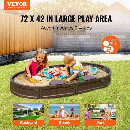 VEVOR Sandkasten mit Abdeckung, 183 x 105 x 23 cm, ovaler Sandkasten, HDPE-Sandgrube mit 4 Ecksitzen und Bodenauskleidung, Kindersandkasten für Garten, Strand, Park, Geschenk für Jungen und Mädchen im Alter von 3–12 Jahren, braun VEVOR Sandkasten mit Abdeckung, 183 x 105 x 23 cm, ovaler Sandkasten, HDPE-Sandgrube mit 4 Ecksitzen und Bodenauskleidung, Kindersandkasten für Garten, Strand, Park, Geschenk für Jungen und Mädchen im Alter von 3–12 Jahren, braun