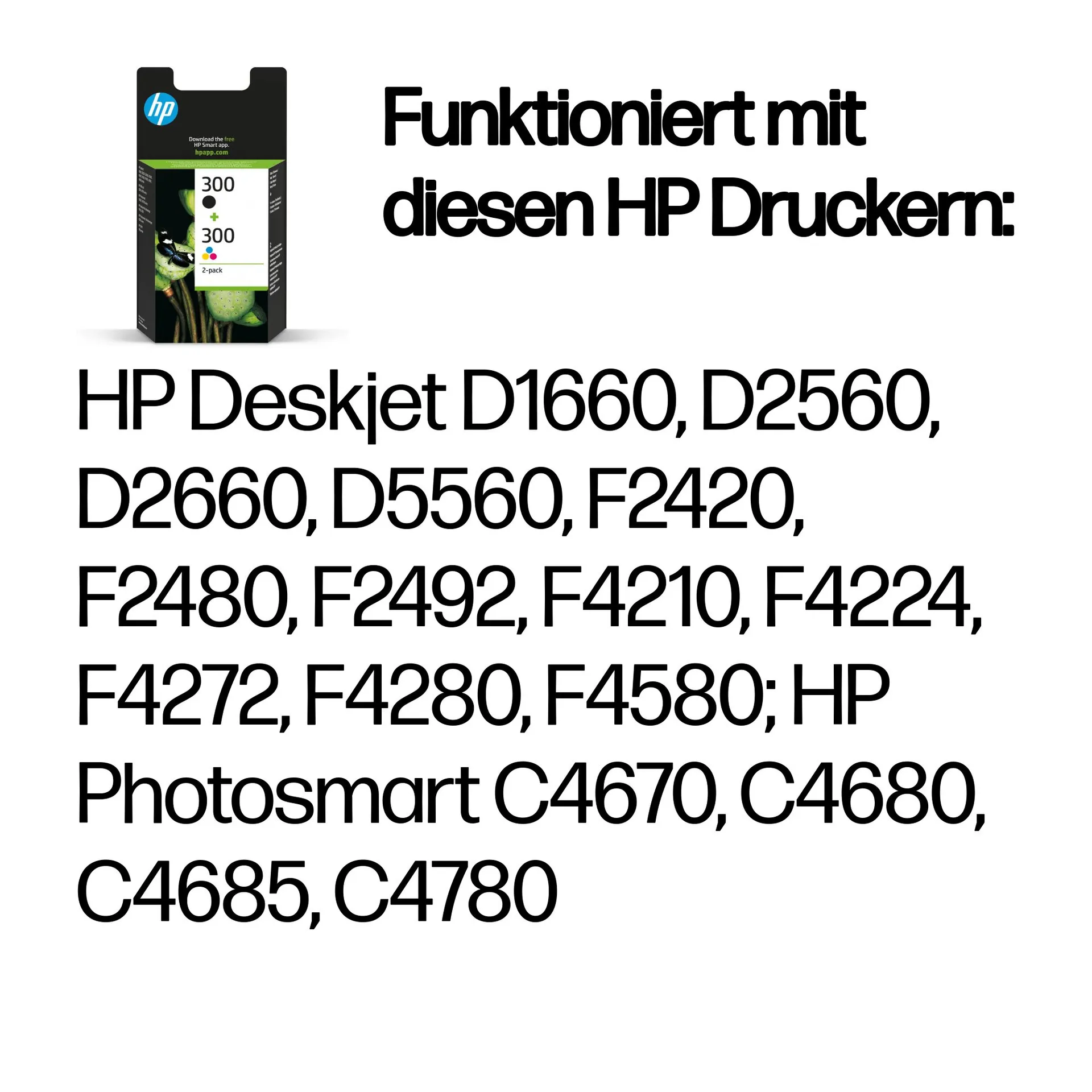 HP 300 2er-Pack Schwarz/Cyan/Magenta/Gelb Original Druckerpatronen – Bild 2
