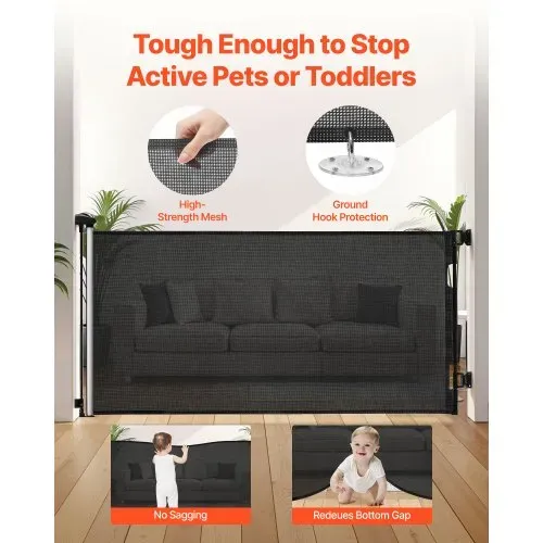 VEVOR Einziehbares Babygitter Hundegitter ausziehbar auf 143 cm (B) / 795 mm (H), Treppenschutzgitter mit Sicherheitsschloss, Schutzgitter aus Netzgewebe für Treppen Flure drinnen/draußen, Schwarz VEVOR Einziehbares Babygitter Hundegitter ausziehbar auf 143 cm (B) / 795 mm (H), Treppenschutzgitter mit Sicherheitsschloss, Schutzgitter aus Netzgewebe für Treppen Flure drinnen/draußen, Schwarz