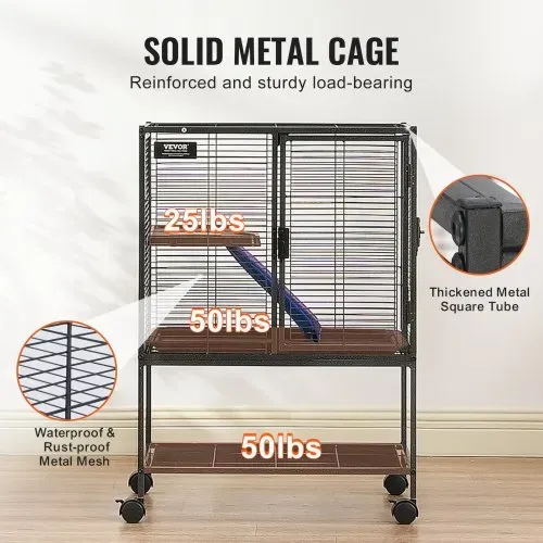 VEVOR 86,4 cm rollender Frettchenkäfig aus Metall, großer 2-stöckiger Critter Nation-Käfig, Kleintierkäfig mit Rampen und Tablett, einfach aufzubauen für Hausratten, Hamster, Meerschweinchen, Chinchillas, Eichhörnchen, Igel, Hasen – Bild 3