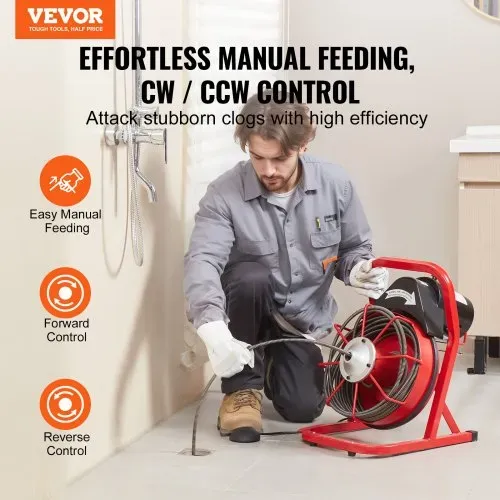 VEVOR Rohrreinigungsmaschine 50 FT x 3/8 Zoll, Kanalisationsspirale mit manueller Zuführung, 250 W elektrische Rohrreinigungsmaschine mit 4 Schneidern und luftaktiviertem Fußschalter für 2″ bis 4″ Rohre VEVOR Rohrreinigungsmaschine 50 FT x 3/8 Zoll, Kanalisationsspirale mit manueller Zuführung, 250 W elektrische Rohrreinigungsmaschine mit 4 Schneidern und luftaktiviertem Fußschalter für 2″ bis 4″ Rohre