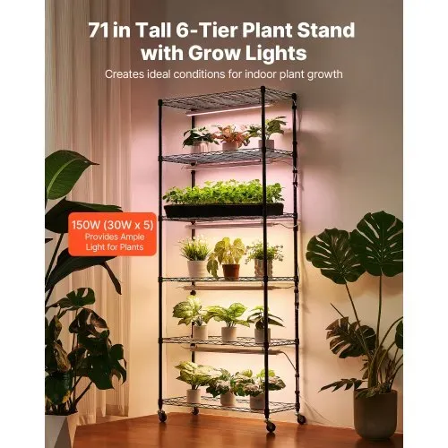 VEVOR Pflanzenregal mit Wachstumslicht, 6-stufiger Pflanzenständer mit Rädern und 4/9/14-Stunden-Timer, 150 W 3-Farben-Vollspektrum-Lichter, Blumenregal für die Samenanzucht, 75x35x180 cm VEVOR Pflanzenregal mit Wachstumslicht, 6-stufiger Pflanzenständer mit Rädern und 4/9/14-Stunden-Timer, 150 W 3-Farben-Vollspektrum-Lichter, Blumenregal für die Samenanzucht, 75x35x180 cm