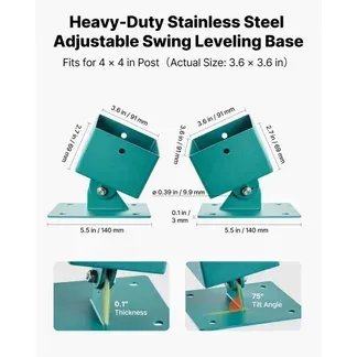 VEVOR 4 Stk. Verstellbare Schaukelhalterung, Grundhalterung aus Edelstahl für Schaukelgestell, 567kg Belastbare Schaukelbefestigung für 91x91mm Montagestärke, 45-60° Schaukelanker für Balance & Schutz VEVOR 4 Stk. Verstellbare Schaukelhalterung, Grundhalterung aus Edelstahl für Schaukelgestell, 567kg Belastbare Schaukelbefestigung für 91x91mm Montagestärke, 45-60° Schaukelanker für Balance & Schutz