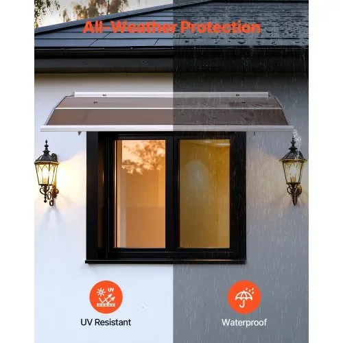 VEVOR Vordach für Haustür 120x100 cm, Pultbogenvordach, Überdachung mit Entwässerung & ABS-Halterung, Regen-, Schnee- & Sonnenschutz, Polycarbonat-Türüberdachung für Veranda & Terrasse, Braun – Bild 2