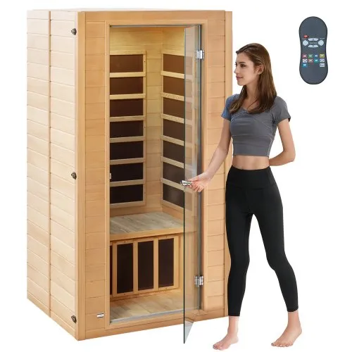 VEVOR Ferninfrarot-Holzsauna, Sauna-Spa für Zuhause für 1 bis 2 Personen, Niedrige EMF-Ferninfrarot-Sauna aus Hemlockholz mit gehärteter Glastür & mehrfarbiger Lampe & Bluetooth-Lautsprecher & Farblichttherapie, VEVOR Ferninfrarot-Holzsauna, Sauna-Spa für Zuhause für 1 bis 2 Personen, Niedrige EMF-Ferninfrarot-Sauna aus Hemlockholz mit gehärteter Glastür & mehrfarbiger Lampe & Bluetooth-Lautsprecher & Farblichttherapie,
