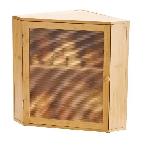 VEVOR Eck-Brotkasten doppellagiger Brotbehälter Brotbox Organizer aus Holz für selbstgebackenes Brot, Aufbewahrungsbehälter mit gewellter Acryl-Türplatte, Brotaufbewahrung Lagerung Natur – Bild 8