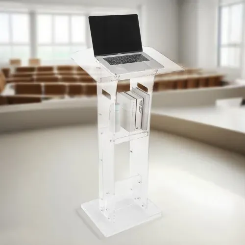 VEVOR Podiumständer Rednerpult (109 cm) aus Acryl, tragbarer Laptop-Schreibtisch mit breiter Lesefläche & Ablagefläche & Buchstopper, bodenstehend, für Klassenzimmer Hochzeiten Konferenzen – Bild 7