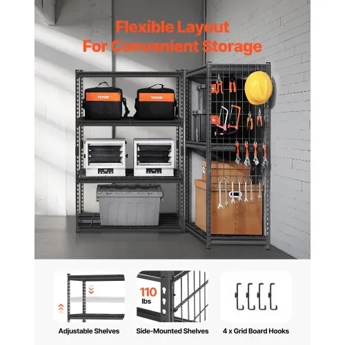 VEVOR Lagerregale, 1096 kg, 4-stufiges Schwerlastregal für die Garage, 508 x 1016 x 1524 mm, verstellbare Metallregale für Industrieregale, Garagenregal, Kellerregal für Küche, Lager, Keller, schwarz – Bild 2
